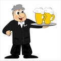Waiter and beer, man with goblets, eps.