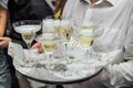 Waiter carrying a tray with champagne glasses Royalty Free Stock Photo