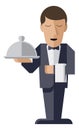 Waiter character with serving platter