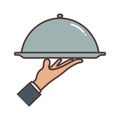 Waiter with cloche icon in line and fill style.