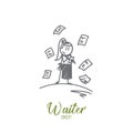 Waiter concept. Hand drawn isolated vector