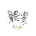 Waiter concept. Hand drawn isolated vector