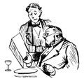 Waiter and Customer, vintage illustration