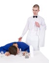 Waiter and drunk guest of restaurant Royalty Free Stock Photo