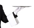 Waiter with empty silver tray Royalty Free Stock Photo