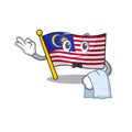 Waiter flag malaysia hoisted on cartoon pole