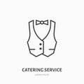 Waiter flat line icon. Vest, professional uniform sign. Thin linear logo for catering service