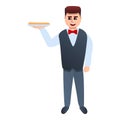 Waiter with food icon, cartoon style Royalty Free Stock Photo
