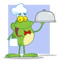 Waiter frog holding A platter over purple