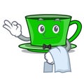 Waiter green tea mascot cartoon