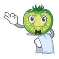 Waiter green tomato slices in cartoon shape