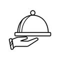 Waiter hand holding cloche serving plate flat icon Royalty Free Stock Photo