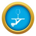 Waiter hand holding tray with wine glass icon blue vector isolated Royalty Free Stock Photo