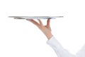 Waiter holding empty silver tray Royalty Free Stock Photo