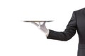 Waiter holding empty silver tray Royalty Free Stock Photo