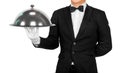 Waiter holding empty silver tray Royalty Free Stock Photo