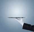 Waiter holding empty silver tray Royalty Free Stock Photo