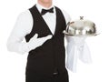 Waiter Holding Empty Silver Tray Royalty Free Stock Photo