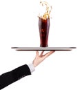 Waiter holding silver tray with soda Royalty Free Stock Photo