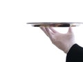 A waiter holding a silver tray Royalty Free Stock Photo