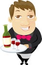 Waiter holding a tray with red wine