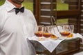 The waiter holds a tray with alcohol Royalty Free Stock Photo