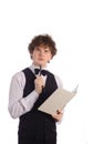 Waiter with laptop used like menu Royalty Free Stock Photo