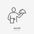 Waiter line icon, vector pictogram of hotel room service. Catering, food serving illustration, restaurant sign