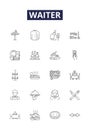 Waiter line vector icons and signs. restaurant, man, service, food, male, people, person,occupation outline vector