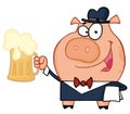 Waiter pig with beer
