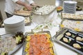 Waiter preparing wedding buffet Royalty Free Stock Photo