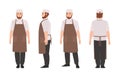 Waiter, professional restaurant and kitchen worker wearing apron. Cute male cartoon character isolated on white