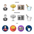Waiter, reserve sign, menu, champagne in an ice bucket.Restaurant set collection icons in cartoon,flat,monochrome style Royalty Free Stock Photo