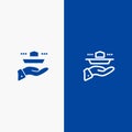 Waiter, Restaurant, Serve, Lunch, Dinner Line and Glyph Solid icon Blue banner Line and Glyph Solid icon Blue banner Royalty Free Stock Photo