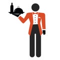 Waiter Restaurant Serving Menu . Waiter with a tray of food. Flat design.Vector Character Royalty Free Stock Photo