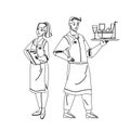 Waiter Restaurant Workers Man And Woman Vector