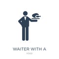waiter with a roast chicken icon in trendy design style. waiter with a roast chicken icon isolated on white background. waiter