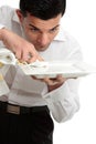 Waiter servant cleaning presenting plate