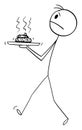 Waiter Serving Excrement or Feces , Vector Cartoon Stick Figure Illustration