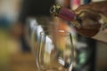 Waiter serving wine in crystal glasses during a tasting