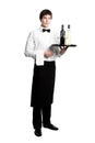 Waiter sommelier with bottles Royalty Free Stock Photo