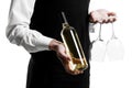 Waiter sommelier with wine bottle