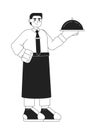 Waiter stand with tray monochromatic flat vector character Royalty Free Stock Photo