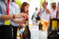 Waiter uncorked bottle of wine Royalty Free Stock Photo