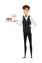 Waiter at work flat vector illustration