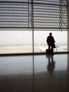 Waiting the airplane at the airport Royalty Free Stock Photo