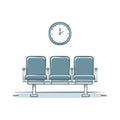 Waiting area with clock above three empty chairs, illustrative graphic Royalty Free Stock Photo