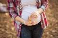 Waiting for baby, mammy`s belly Royalty Free Stock Photo