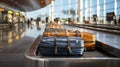 Waiting bagage, Bags in Motion on the Airport\'s Conveyor. Generative AI