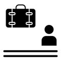 Waiting for baggage solid icon. Man and luggage vector illustration isolated on white. Person and suitcase glyph style